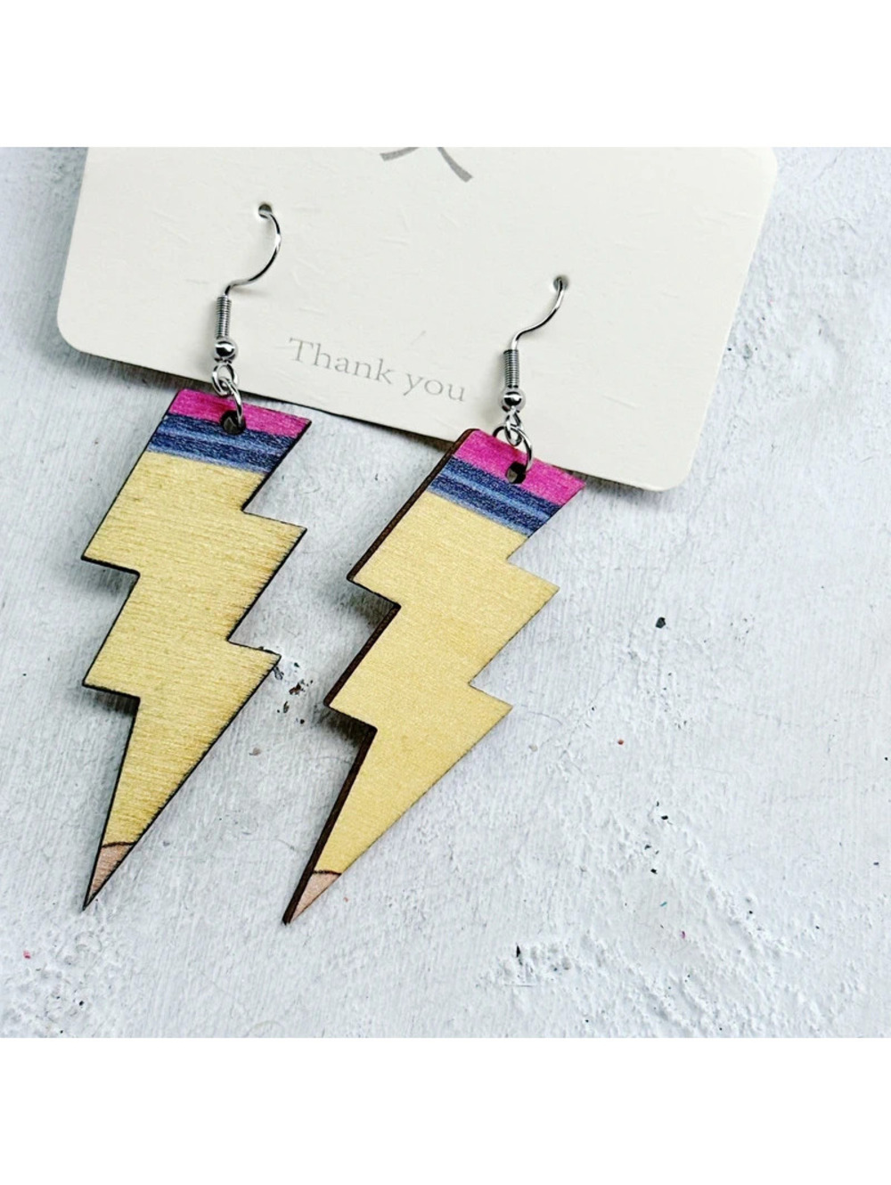 1050mc. Lightning Wood Pencil Earrings